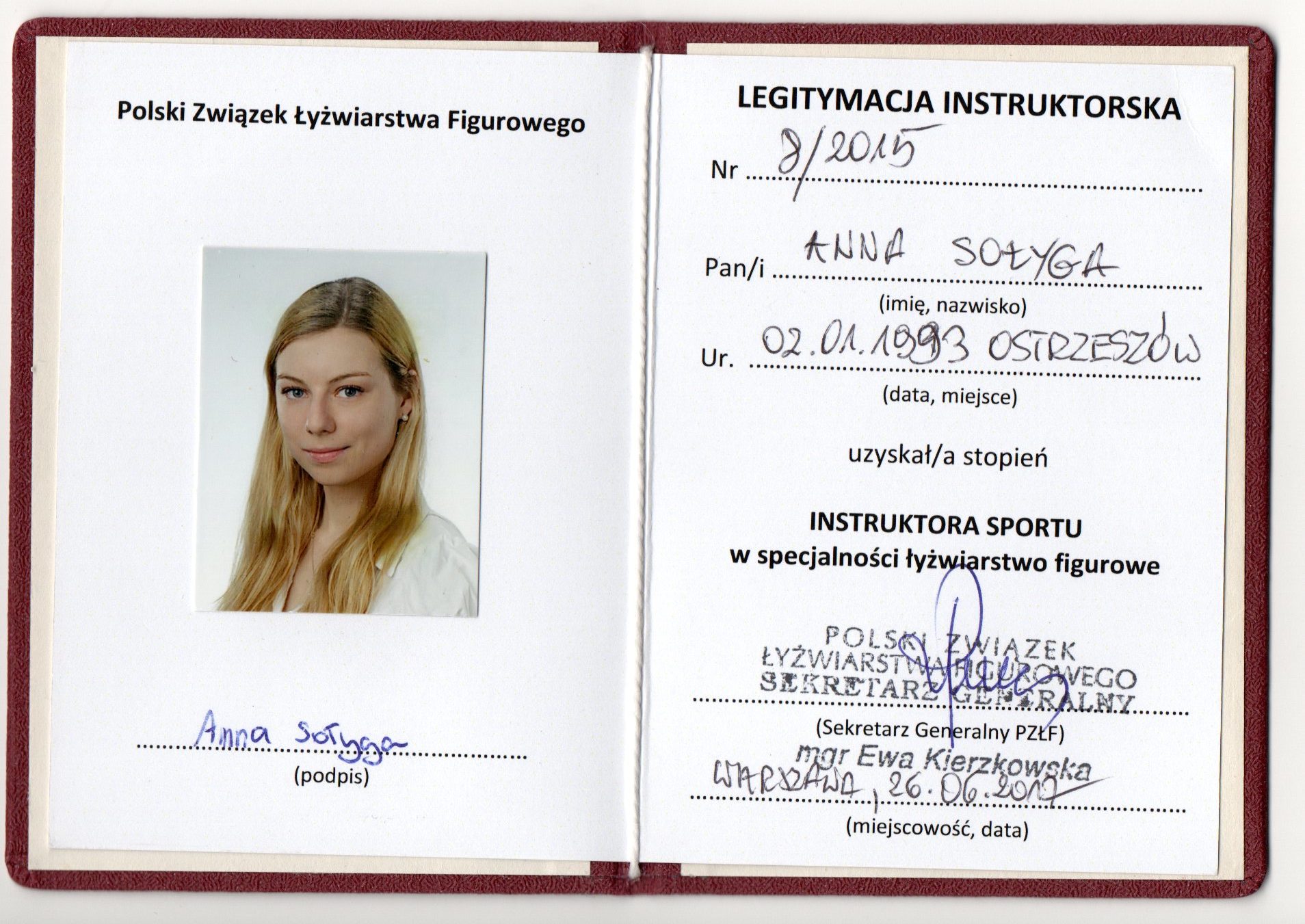 Legitymacja - Polski Związek Łyżwiarstwa Figurowego