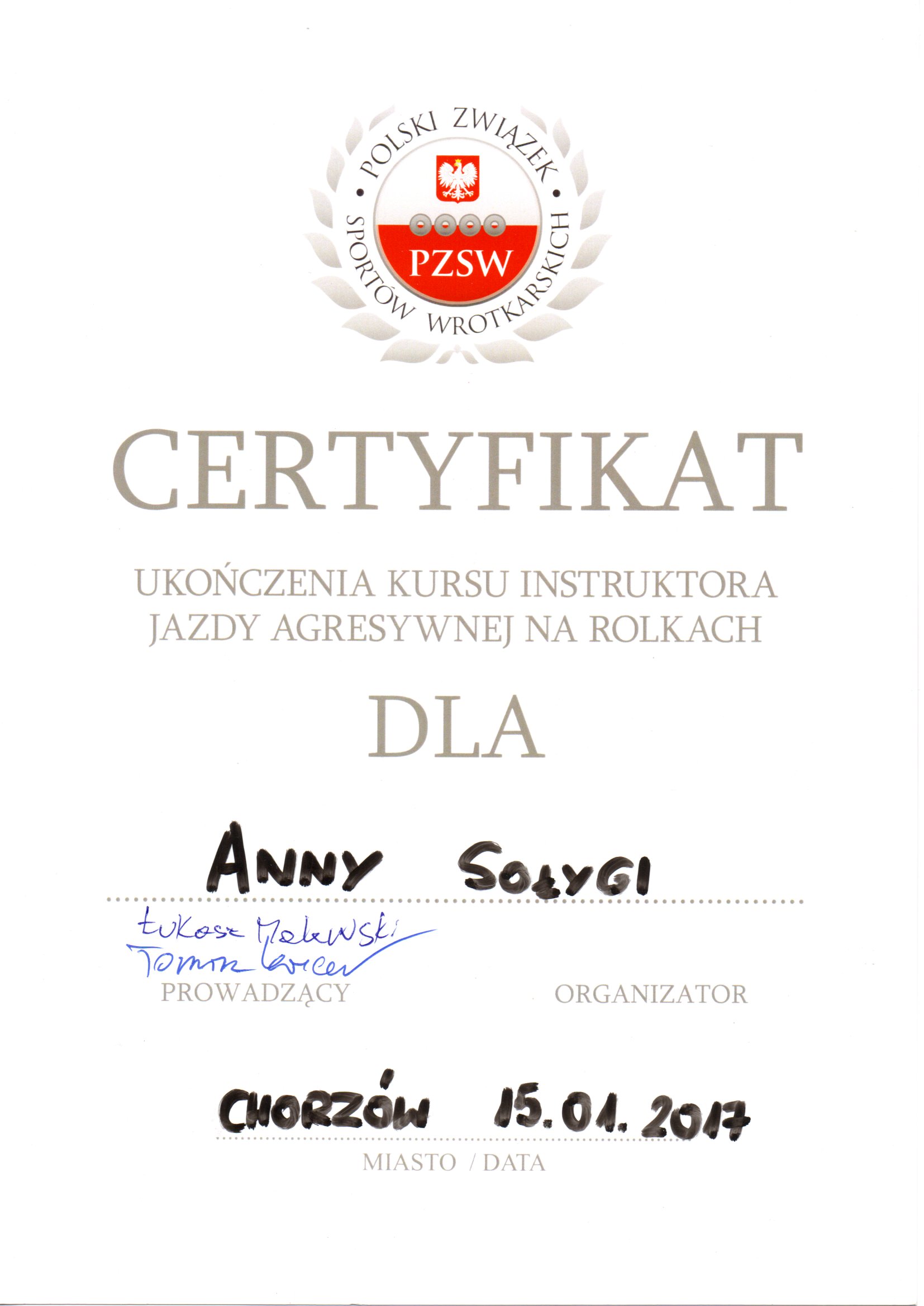 Legitymacja - Polski Związek Sportów Wrotkarskich