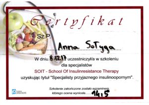 Certyfikat - Specjalista przyjazny insulinoopornym